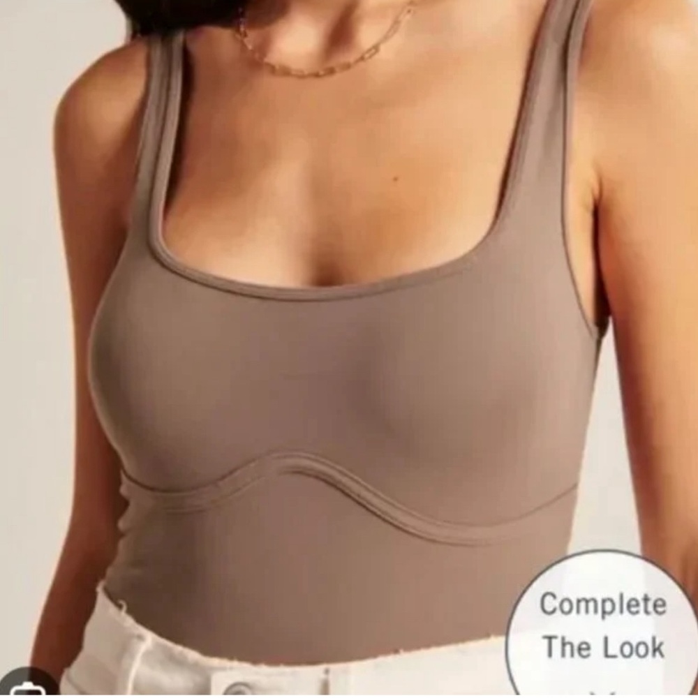 Abercrombie & Fitch Soft A&F Collection Corset Square Neck Top in Taupe